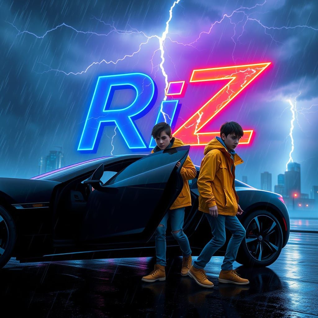 Two Boys Steal a High-Tech Car in a Futuristic Cityscape