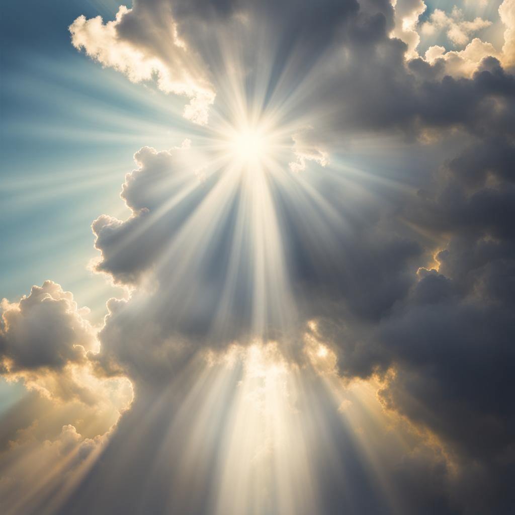 Heavenly Sunshine Beams Through Divine Clouds