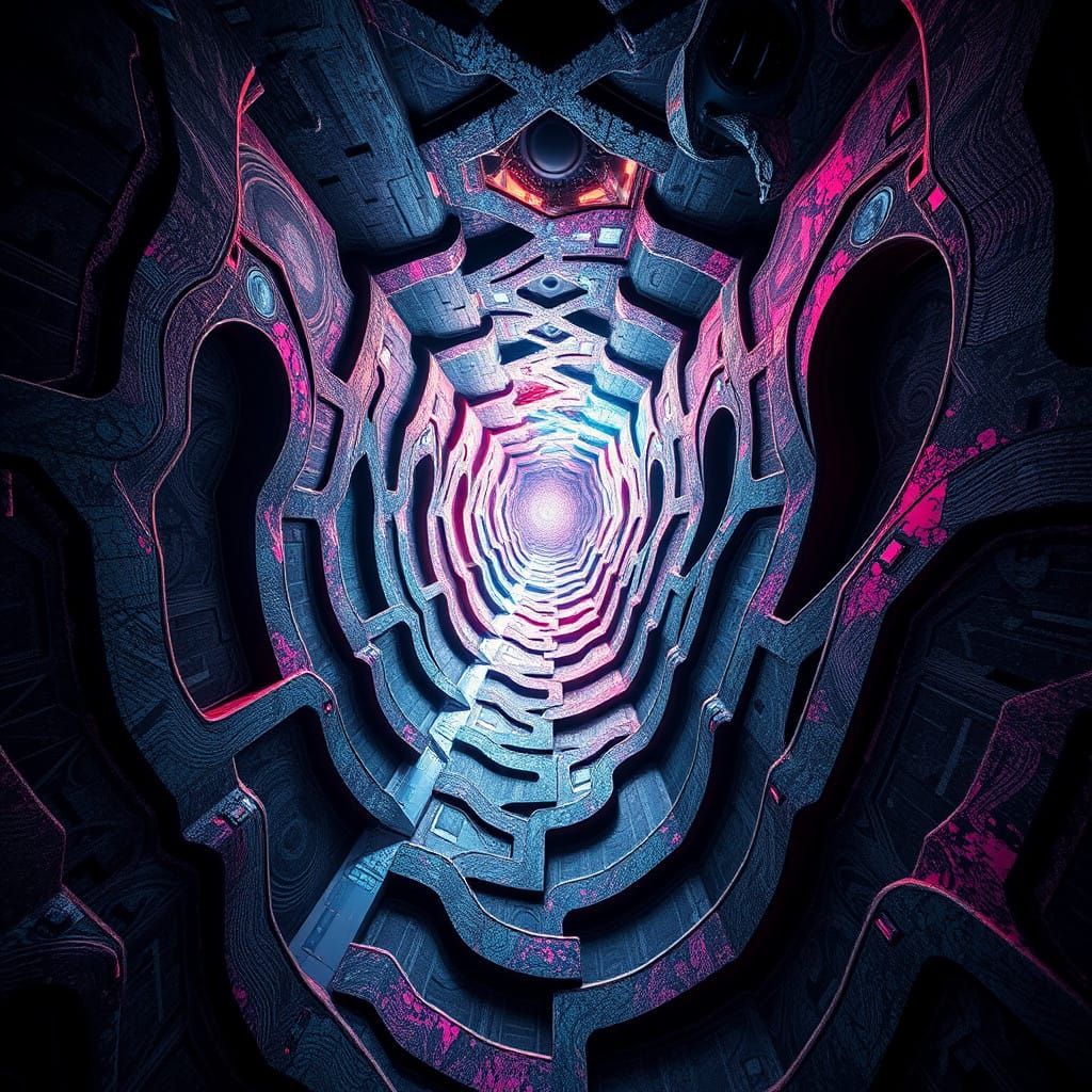 Surreal Dimensional Maze with Swirling Patterns