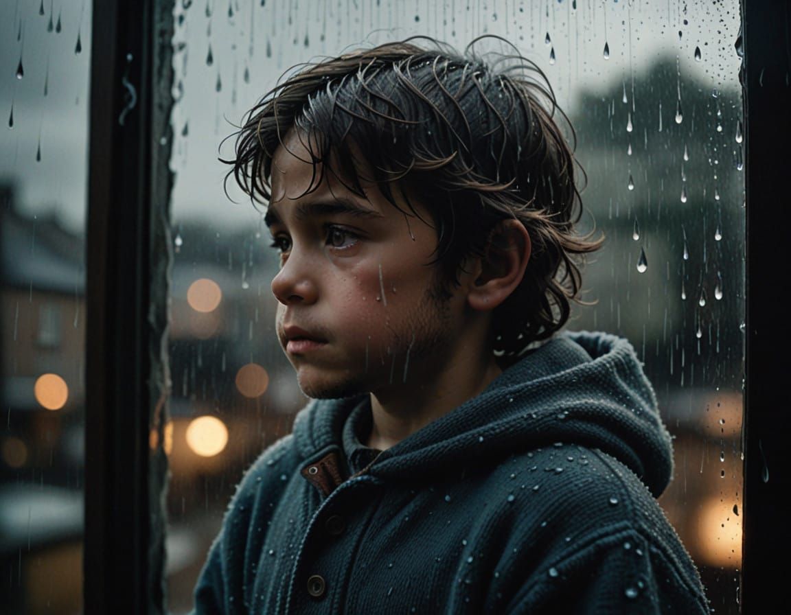 Child Contemplates Stormy Sky in Warm, Muted Hues