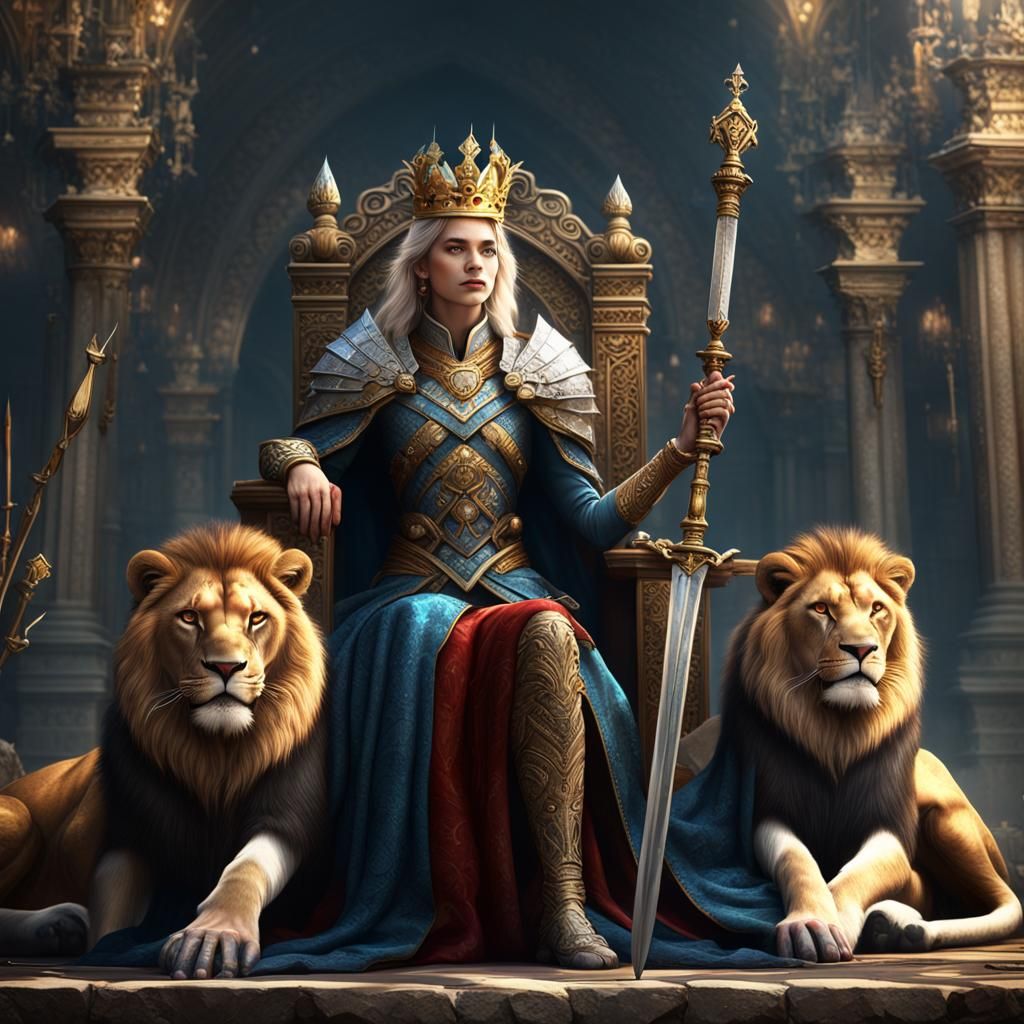 Queen with Sword and Lions: Fantasy Concept Art