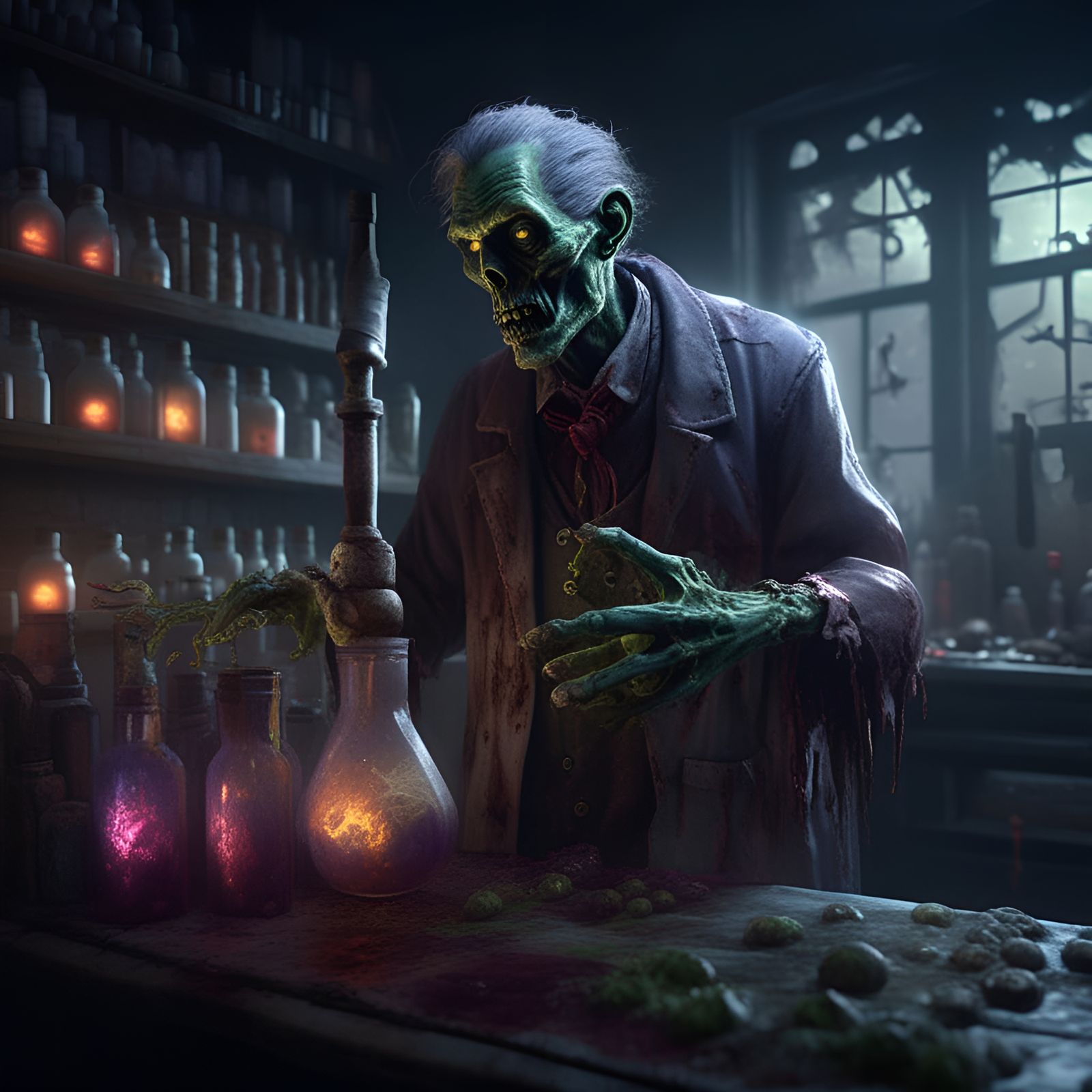 Zombie Chemist in Dark Fantasy Style