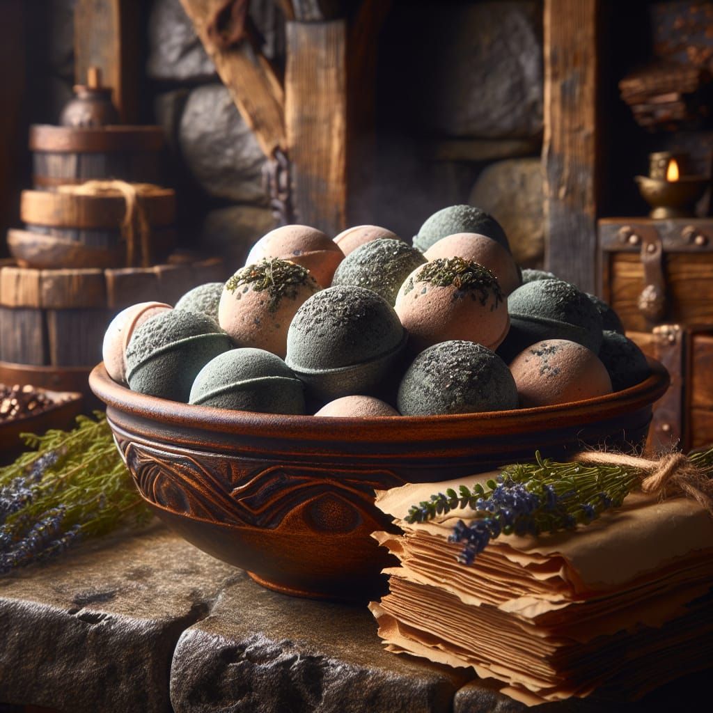Medieval Bath Bombs in Earthy, Rustic Setting