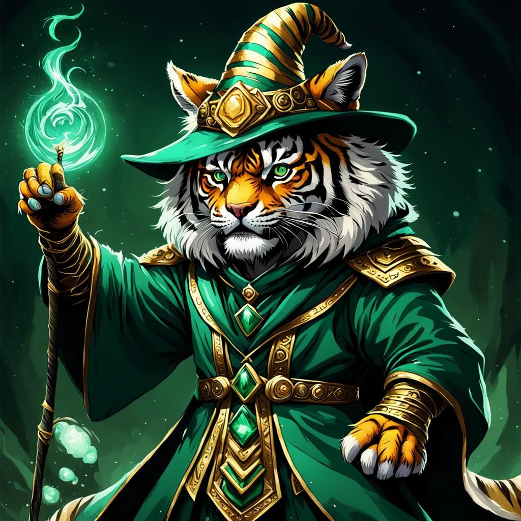 Emerald Tiger Warlock in Comic Art Style