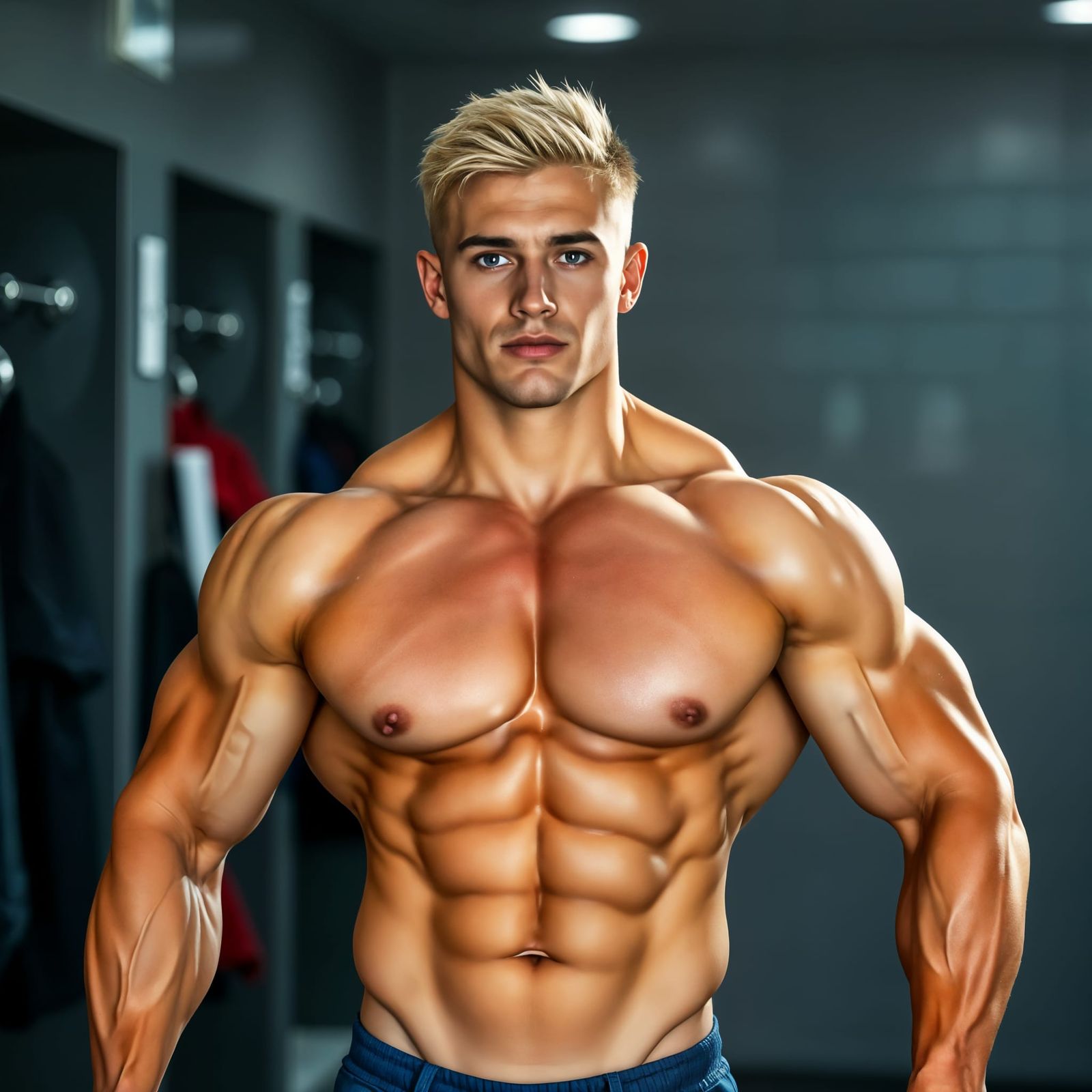 Strong Male Bodybuilder in Locker Room