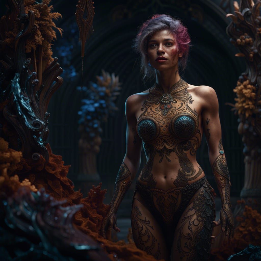 Detailed Matte Painting of Undressed Woman