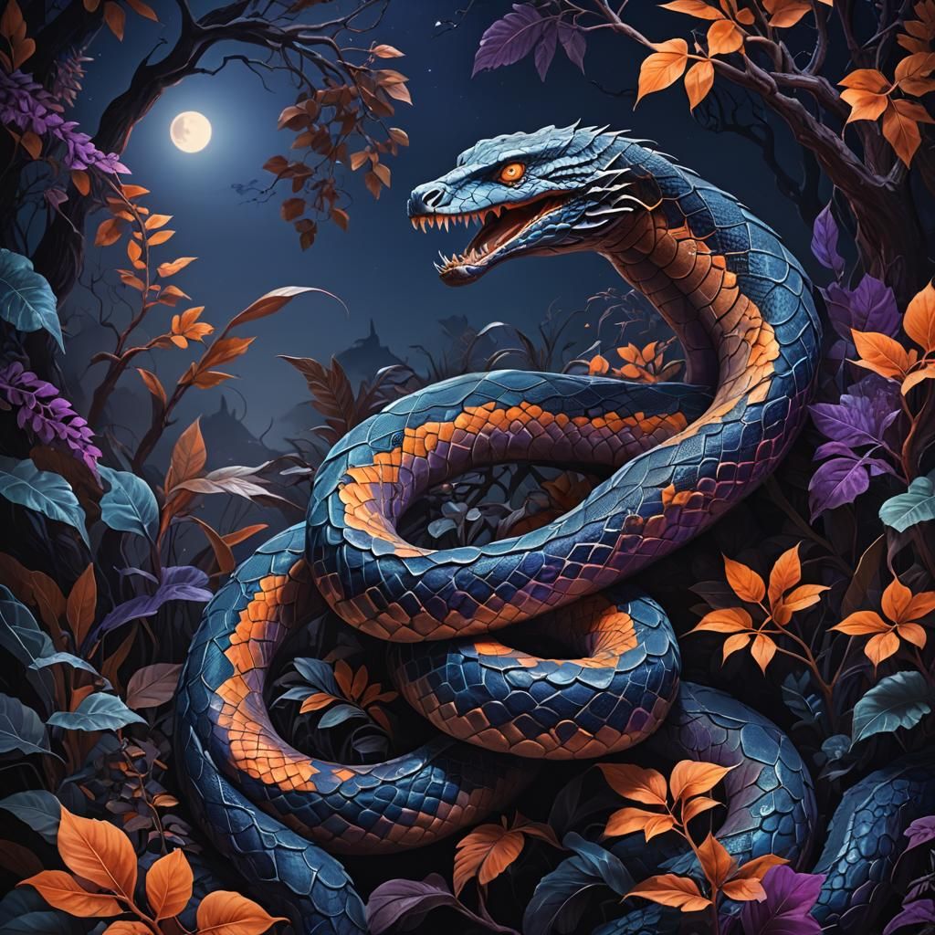 Serpent Illuminated Under Midnight Moonlight