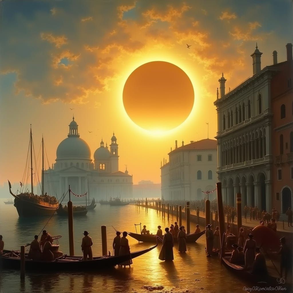 Solar Eclipse Over Venice in Golden Light