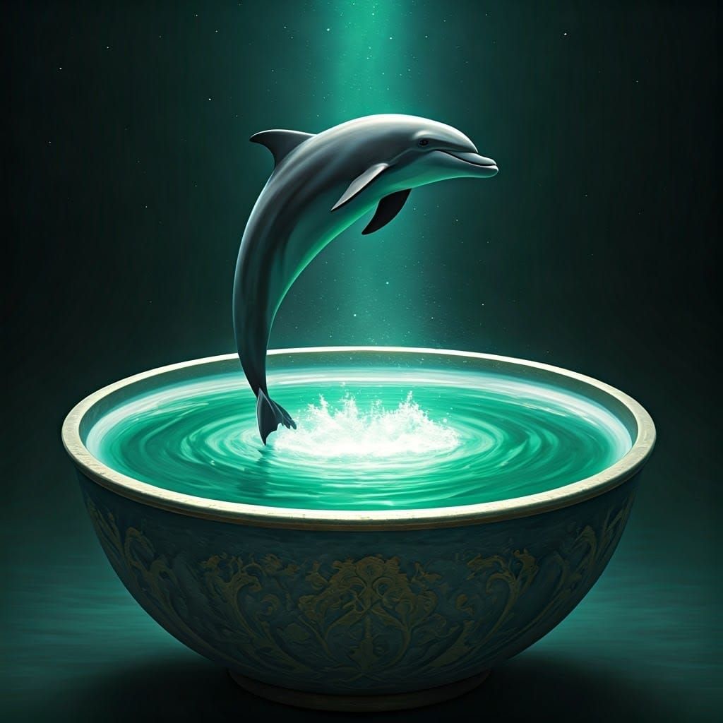 Epic Cinematic Dolphins in a Maximalist Green Abyss