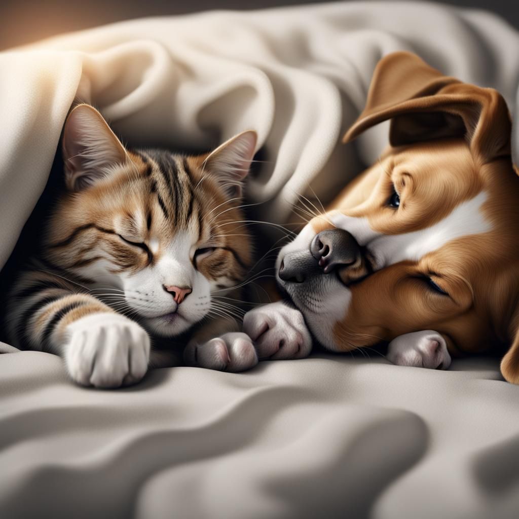 Photorealistic Rendering of Cat and Dog Sleeping