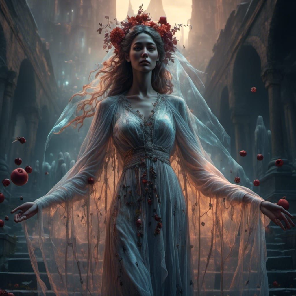 Persephone, Goddess of the Underworld in Art Nouveau Style