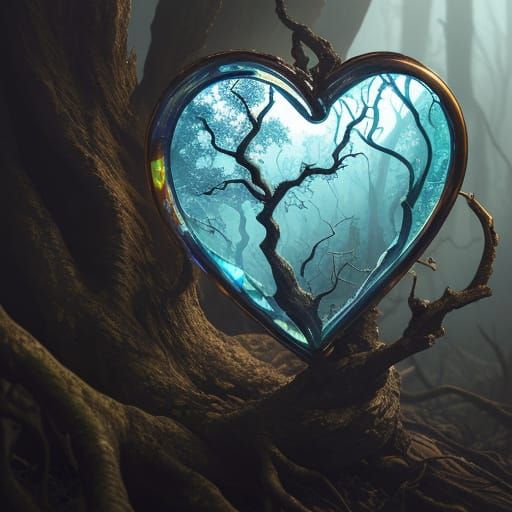 Ethereal Heart Embedded in Twisted Tree Trunk