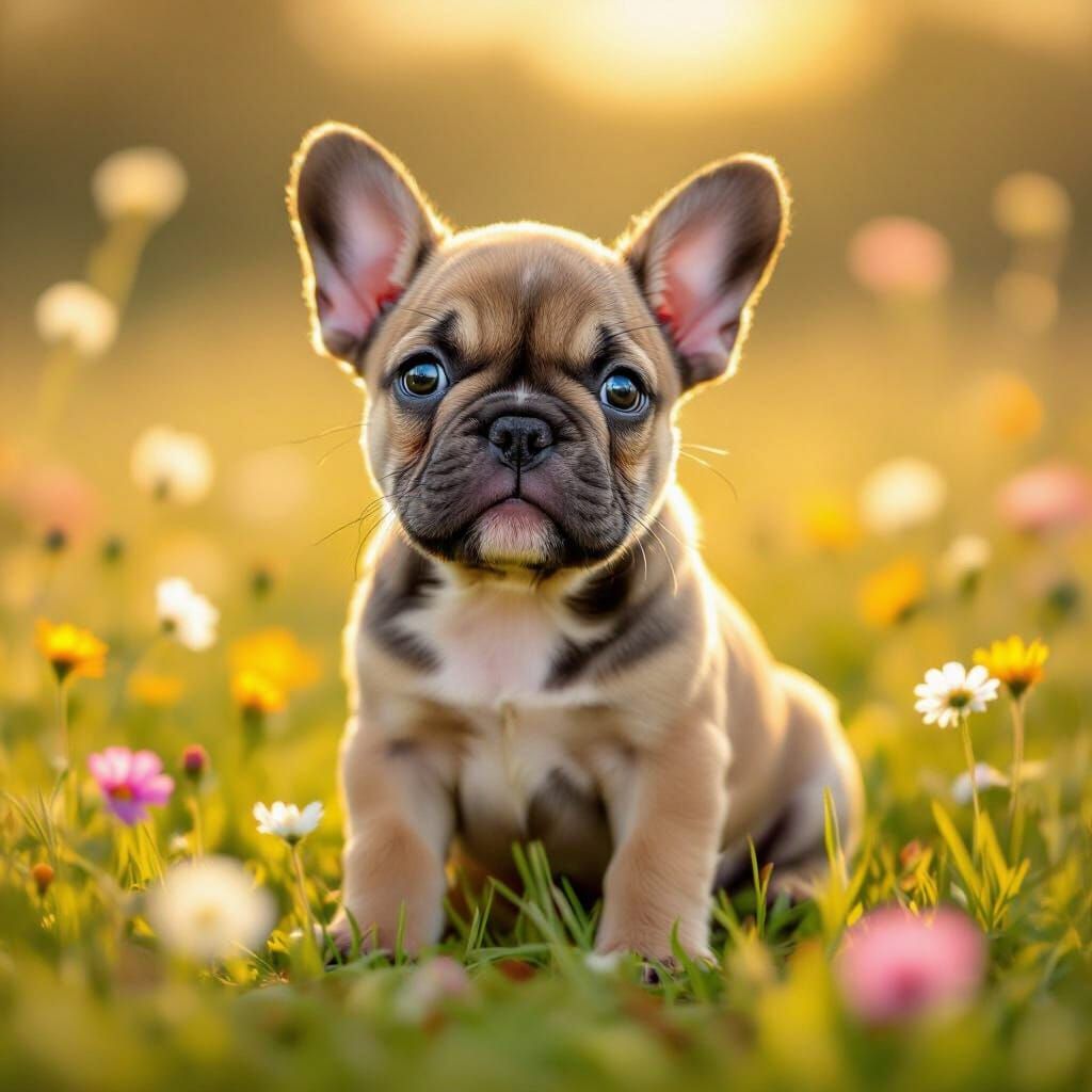 Adorable French Bulldog Puppy in Sunny Meadow