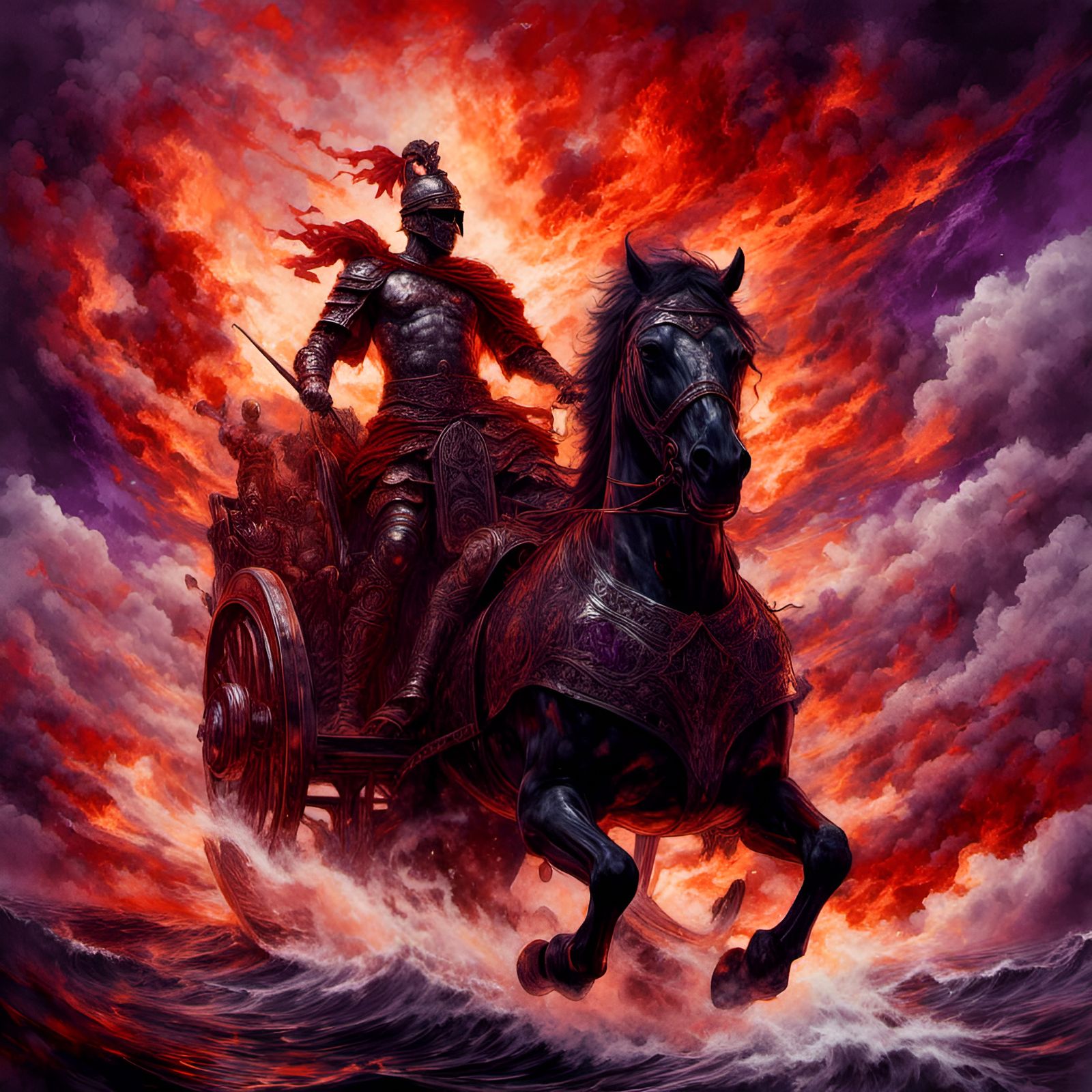 Gladiator in Flaming Chariot: Digital Rendering