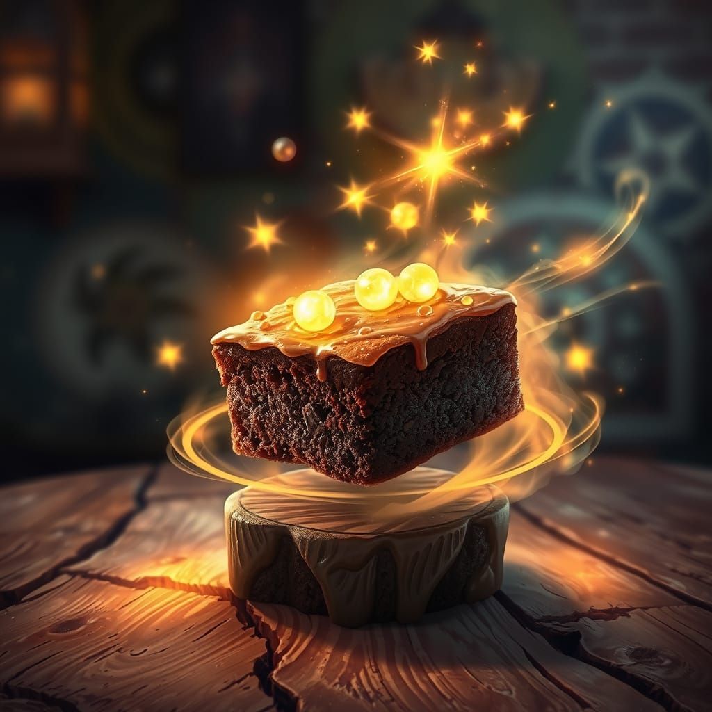 Magical Brownie Floating with Enchanted Sparkles