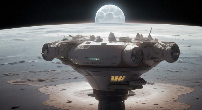 Retro-Futuristic Moon Base Alpha 1 in the Orion Nebula