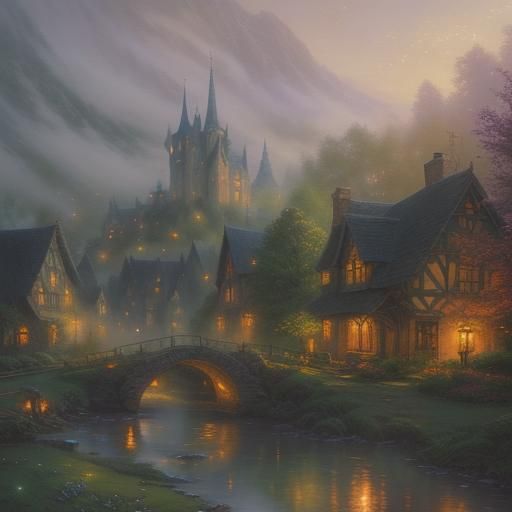 Mystical Riverdell Village in Ethereal Fantasy Style