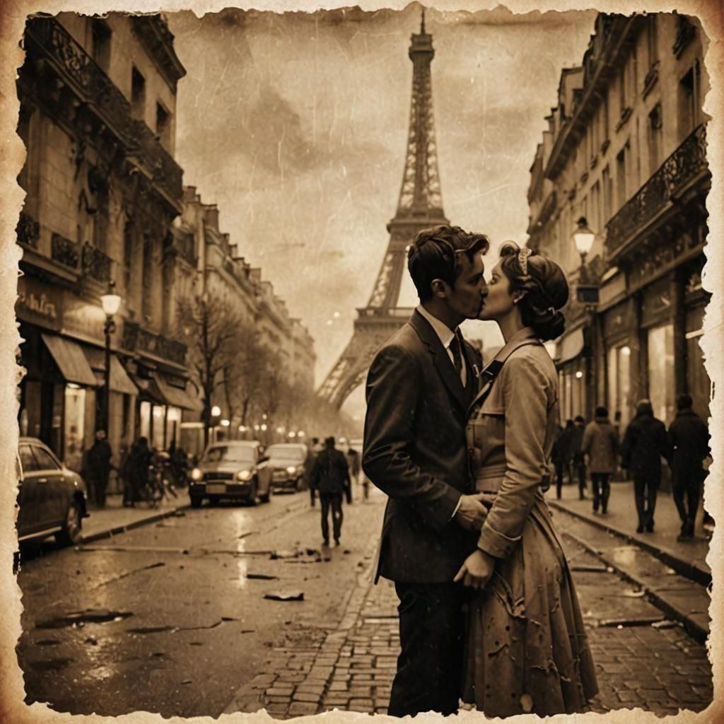 Post-war French Kiss ❤️ Liberation of Paris in August 1944