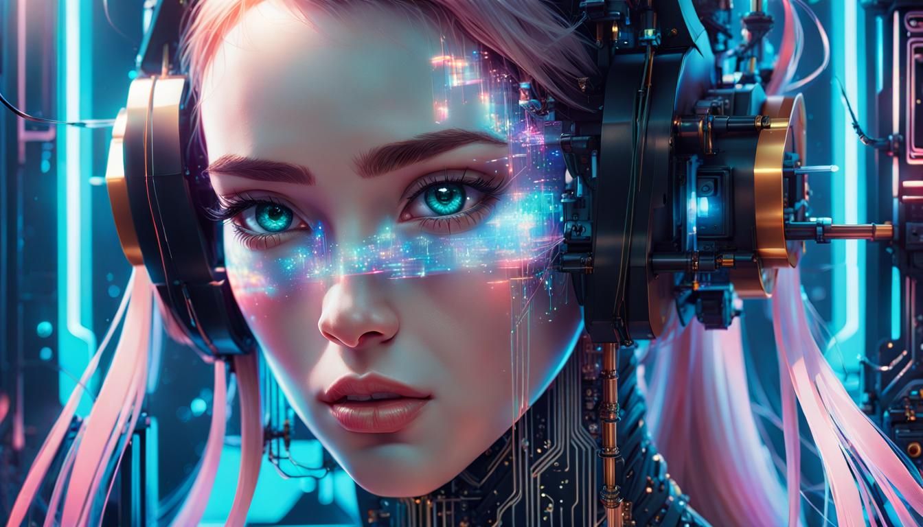 Girl in 3D Printer with Glitching Circuitry