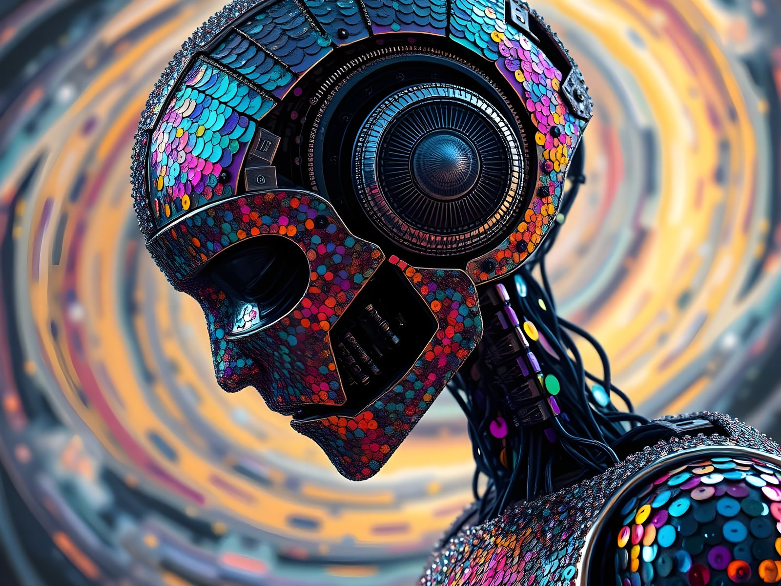 Roboter mit Pailletten in Eleganter Gouache Manier