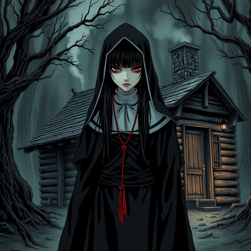 Mysterious Vampire Nun in Dark Forest, Anime Style