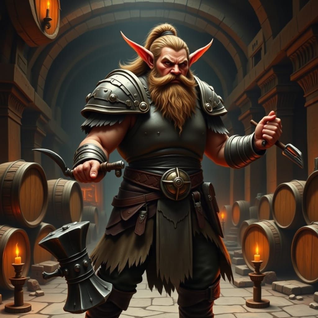 Gritty Female Dwarf Warrior in Rustic Tavern