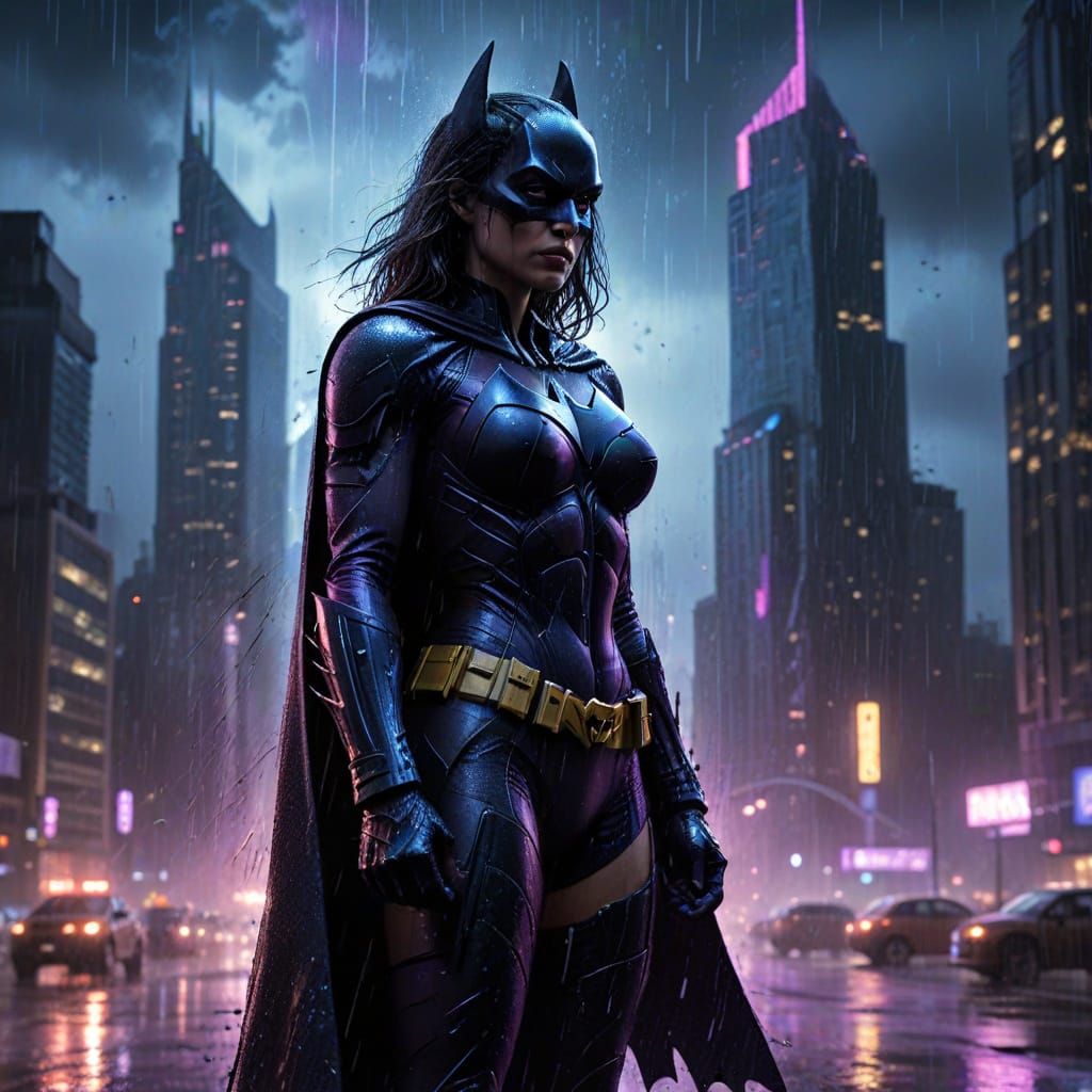 Comic Art: Batman Fan Silhouetted in Futuristic Gotham City