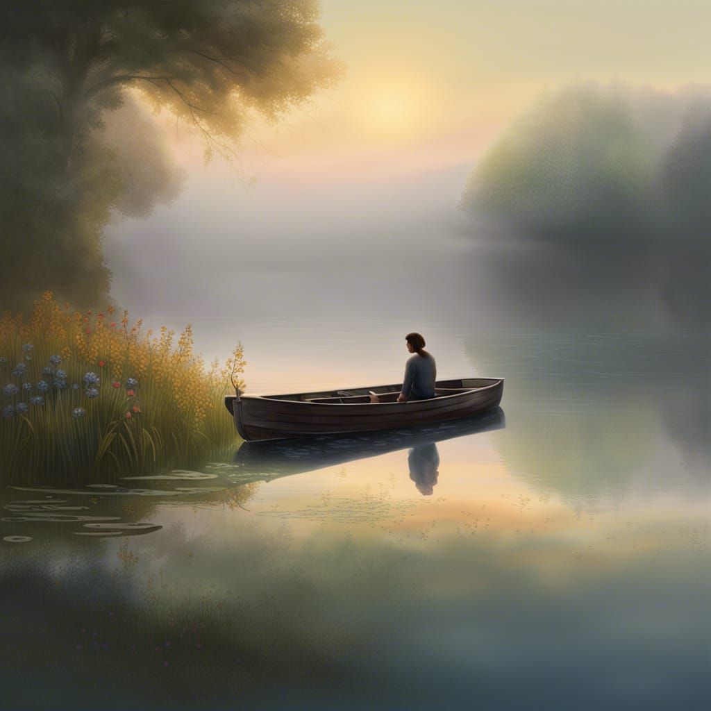 Misty Lakeside Dawn with Wildflowers, Hyperrealistic Splash ...