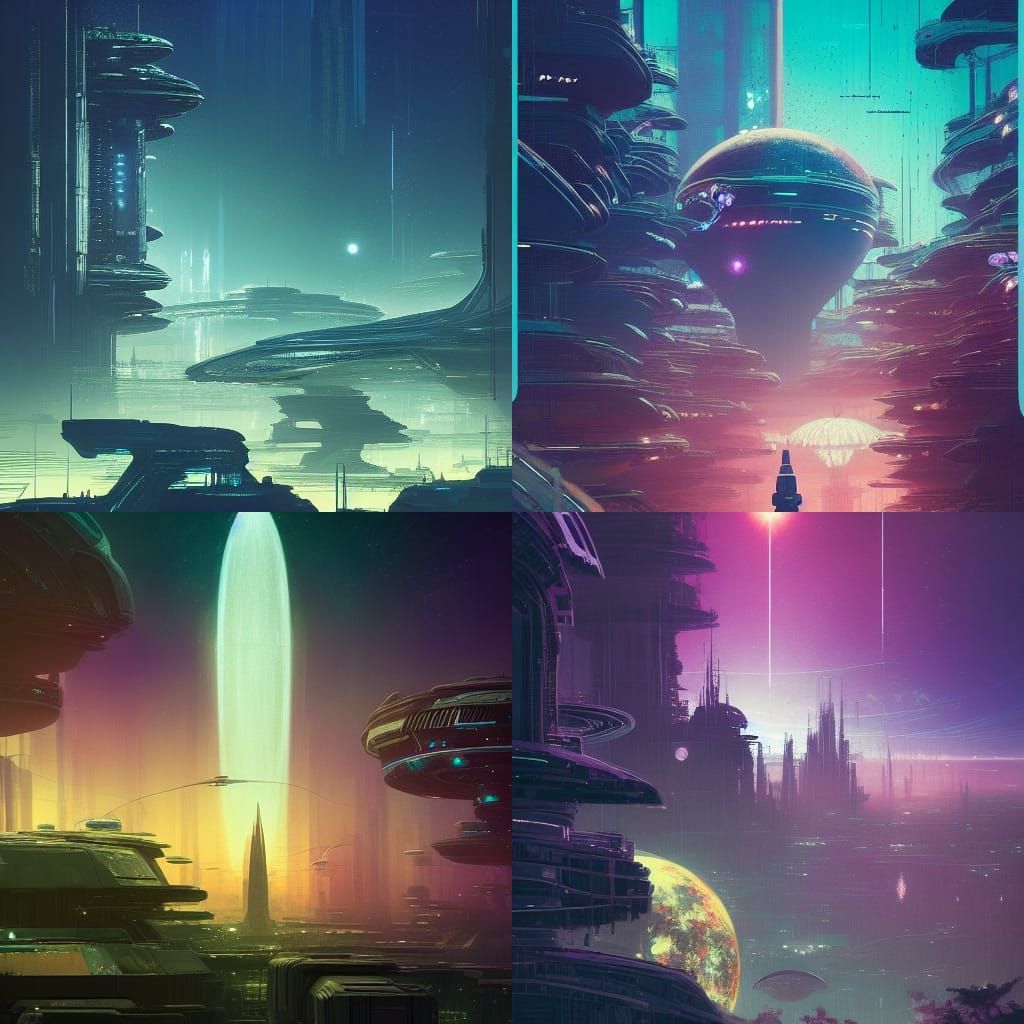 Cybernetic Alien City in Space: Detailed Matte Photo