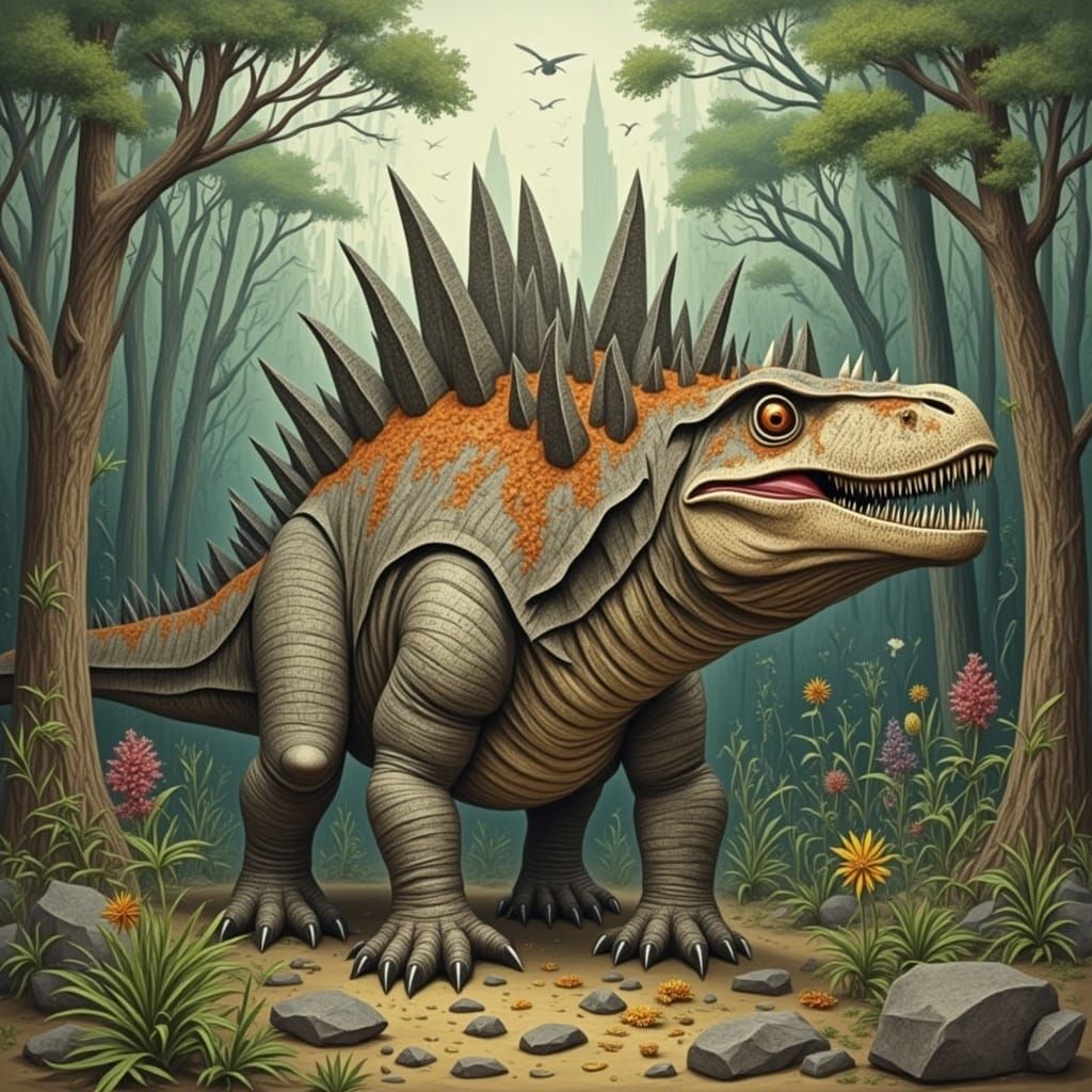 Ankylosaurus in a Prehistoric Jungle Landscape