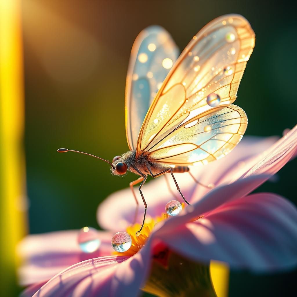Crystal Butterfly with Golden Sunlight: Macro Photography
