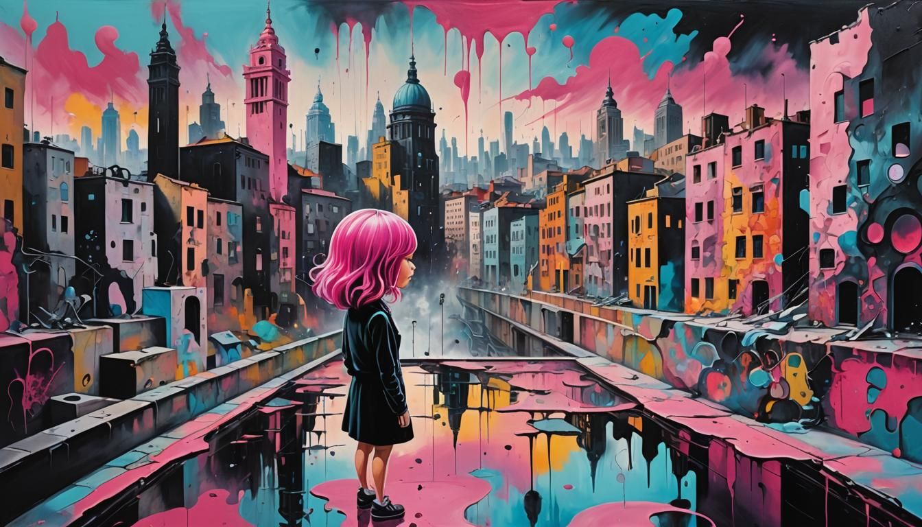 Dreamlike Cityscape with Girl, Salvador Dali Style