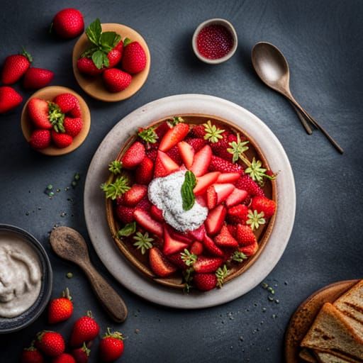 Delicious Breakfast Still Life with Strawberries and Yogurt