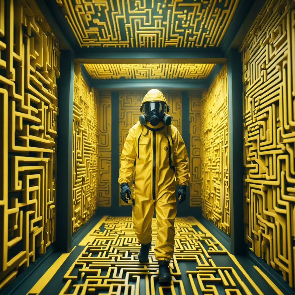 Hazmat Suit in Endless Maze: Detailed Matte Painting