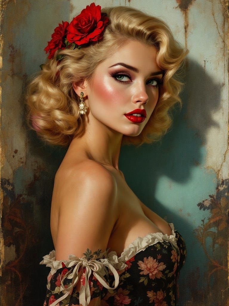 Glamorous Pin-Up Goddess in Vintage Commercial Art Style