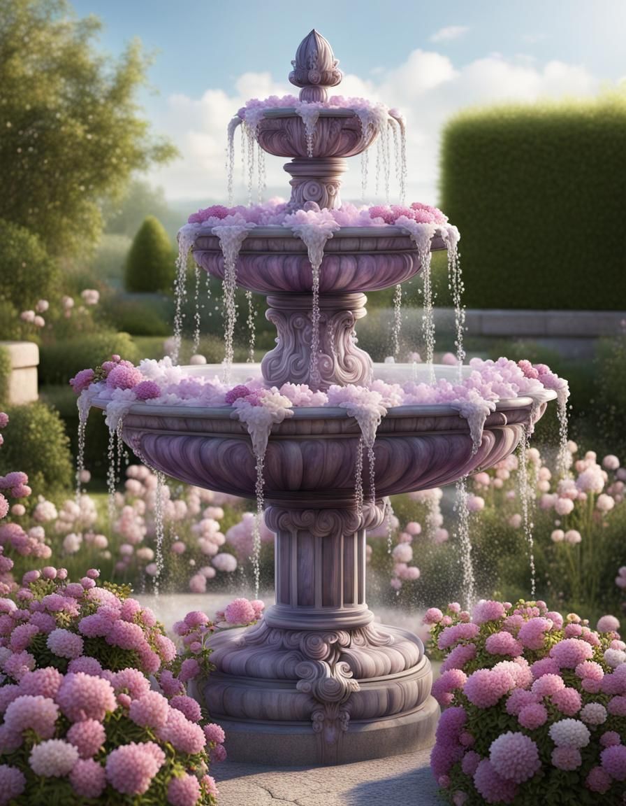Intricate 3D Amethyst Fountain in Garden