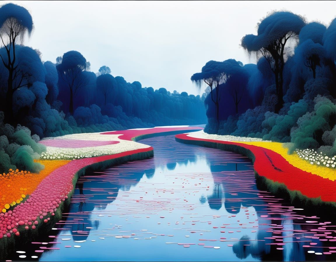 Ominous Riverscape in an Opalescent Style