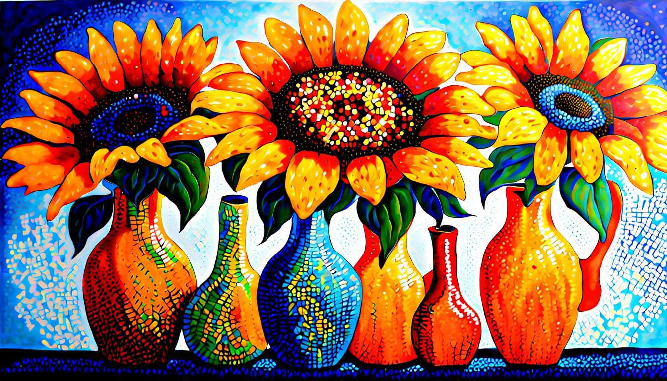 Sunflower Still Life in Pointillism Style