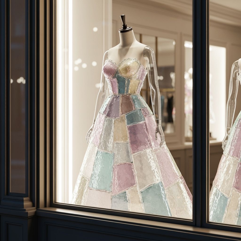 Frosted Glass Haute Couture Dress in Elegant Shopfront