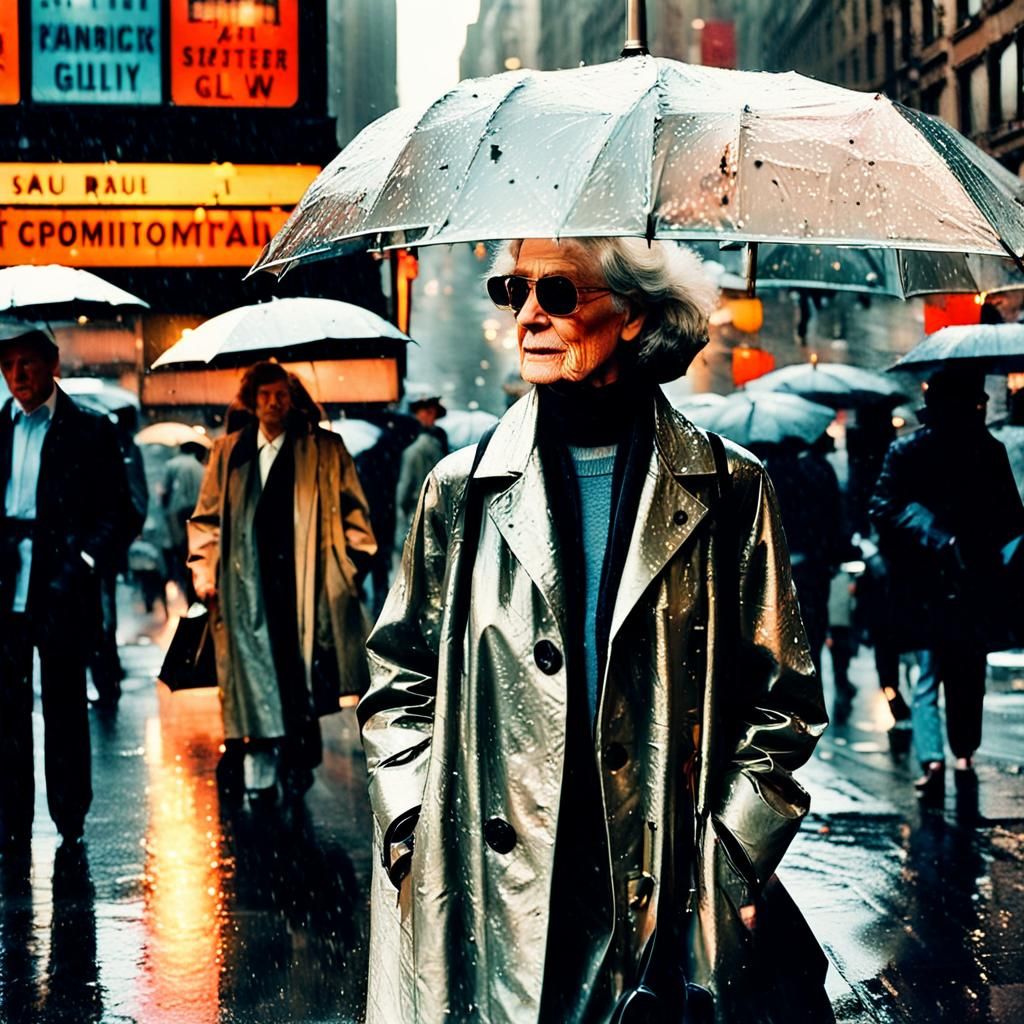 Fashionable lady in downtown New York, New York on a rainy d...