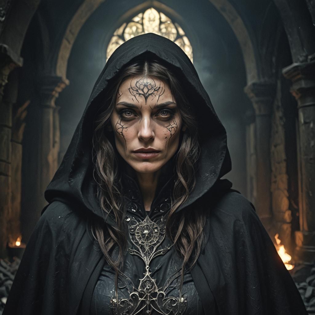 Dark Fantasy Figure in Art Nouveau Style