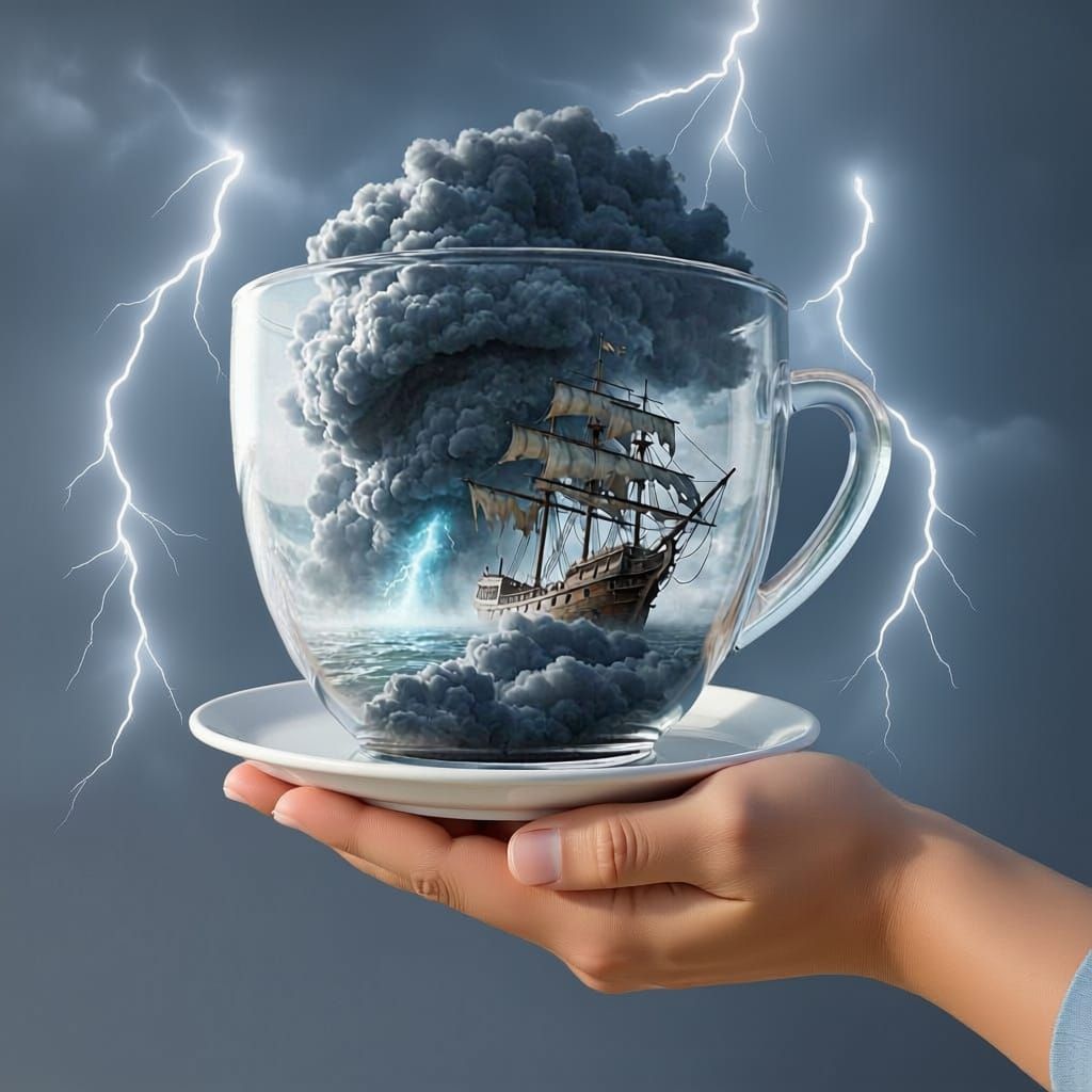 Realistic Storm Inside Teacup with Ship