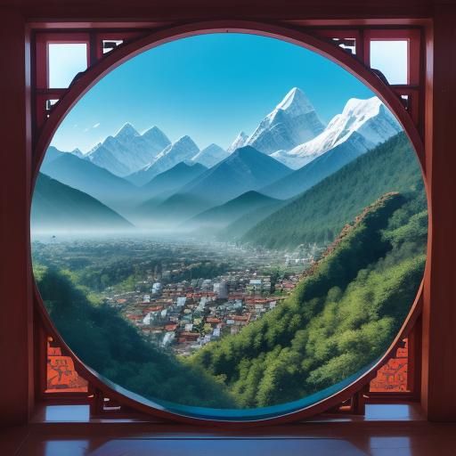 Surreal Shambhala: Aerial View of Himalayan City