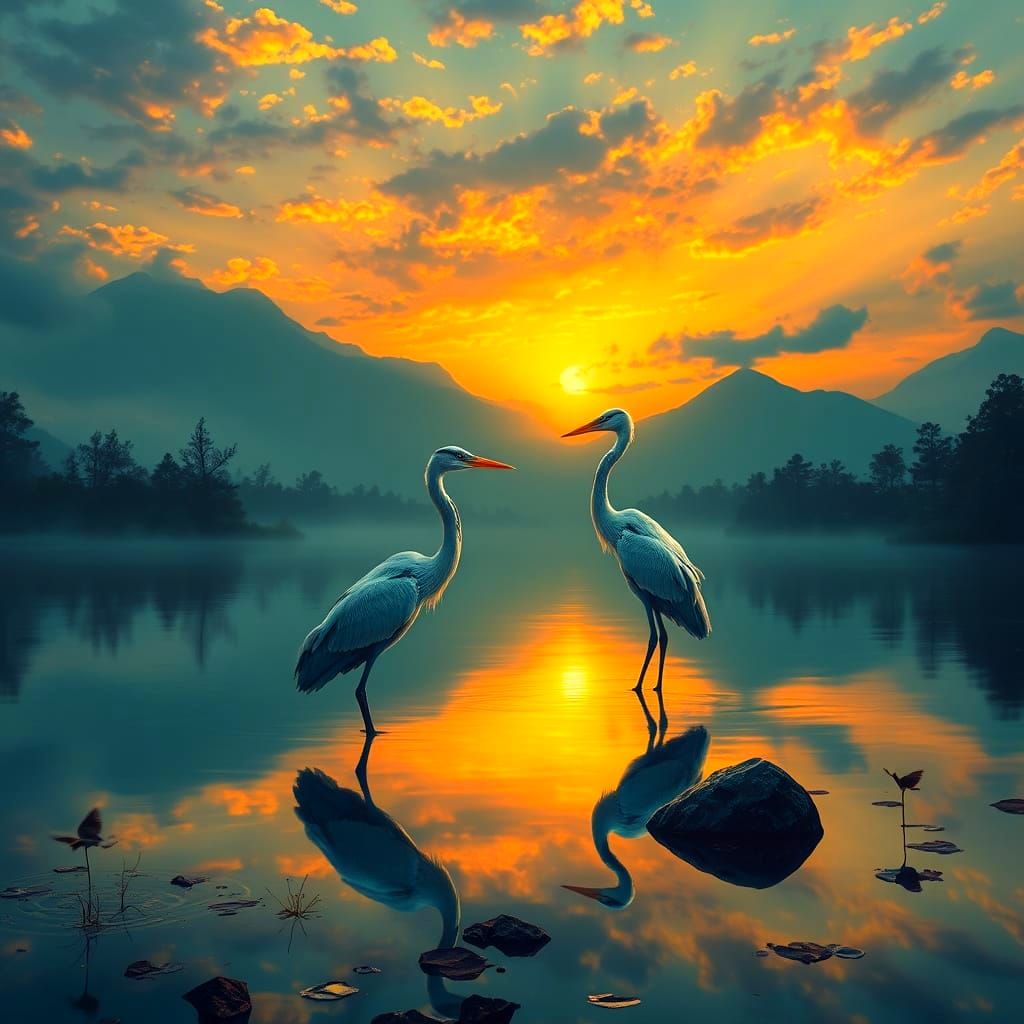 Herons at Sunset