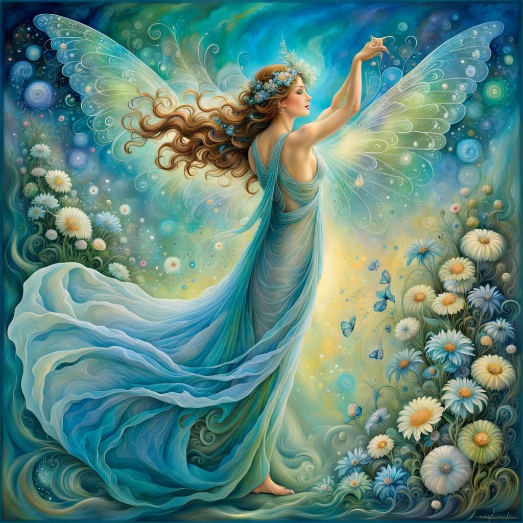 Spring Fairy Among Flowers in Art Nouveau Style