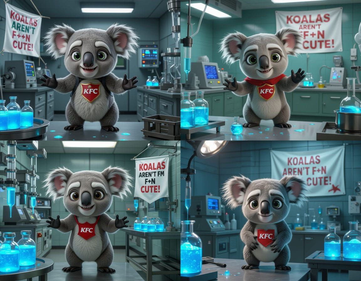 Sinister Koala Supervillain in a Laboratory
