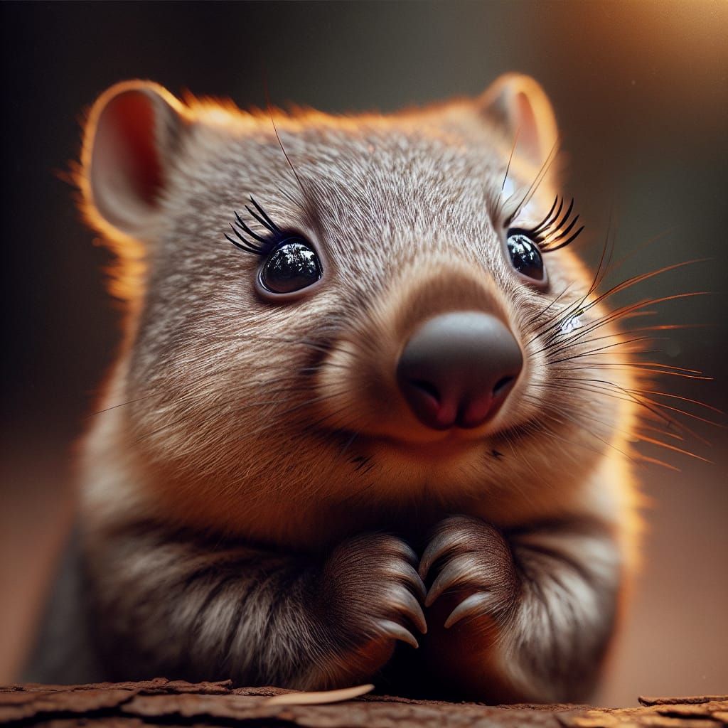 Adorable Wombat Batting Eyelashes in Forest