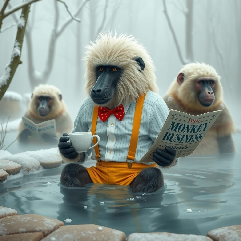 Baboons in Winter Wonderland: A Dreamy Scene