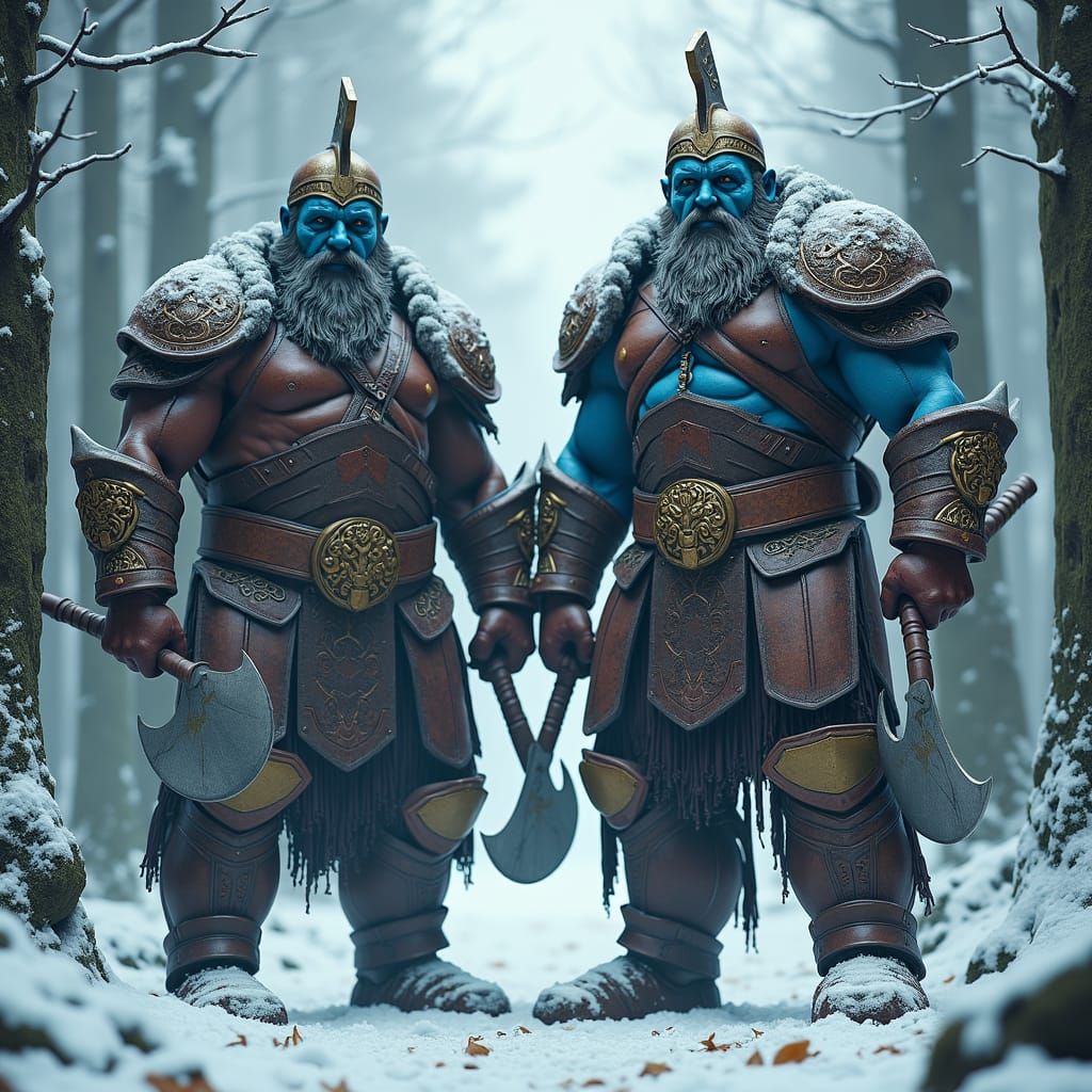 Celtic Giants Ready for Battle in Snowy Woods