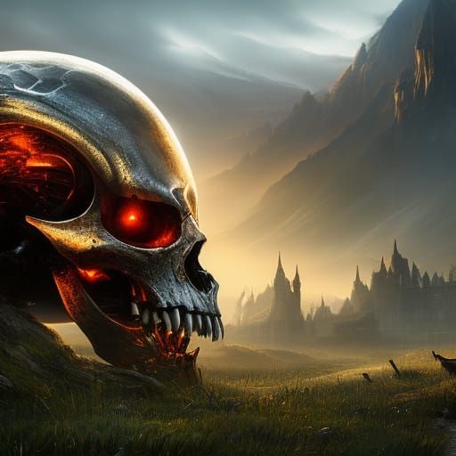 Viper Crawling Through Skull: Dark Fantasy Art